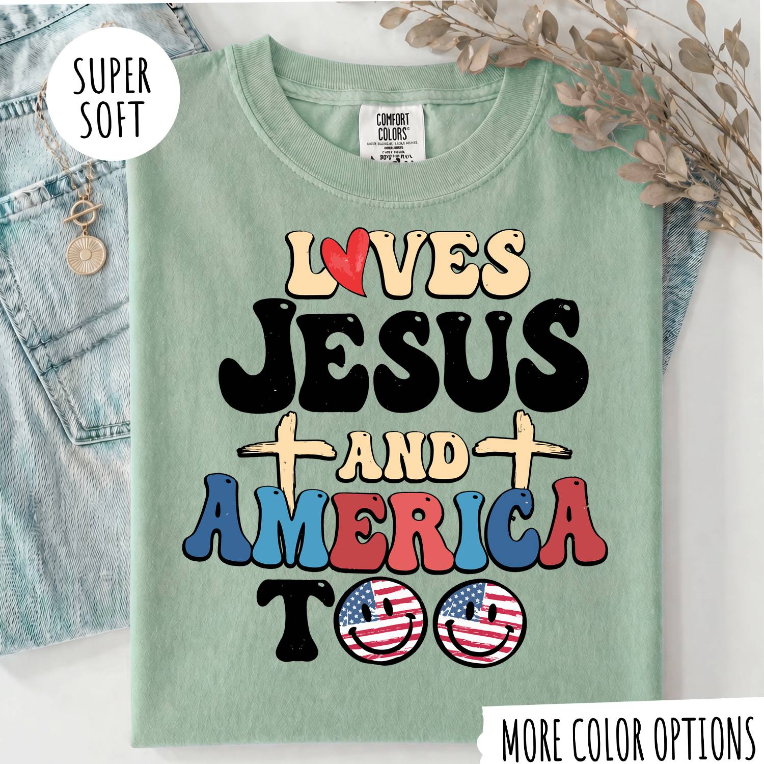 Jesus & America T-Shirt – Christian Faith Graphic Tee, Patriotic USA Shirt