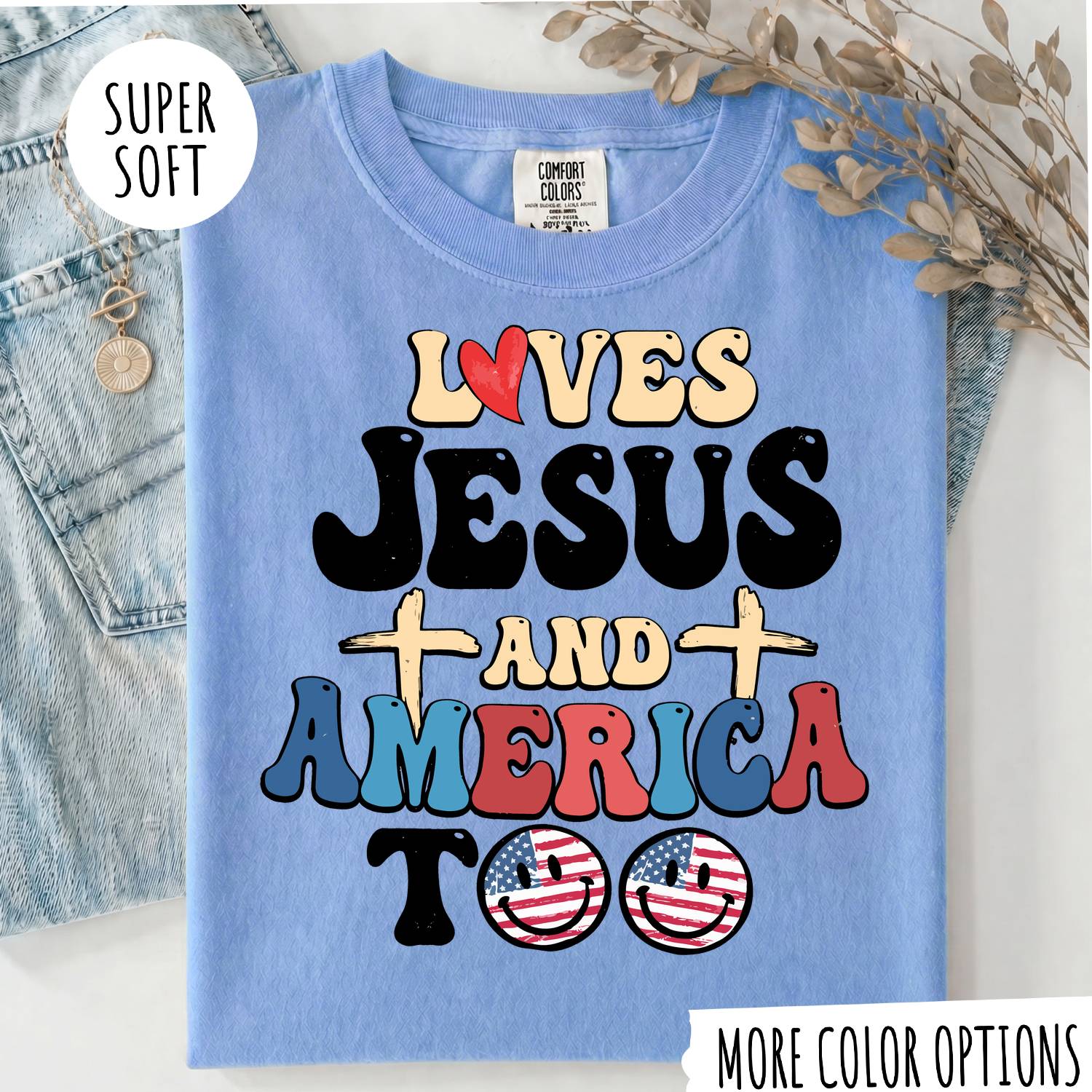Jesus & America T-Shirt – Christian Faith Graphic Tee, Patriotic USA Shirt