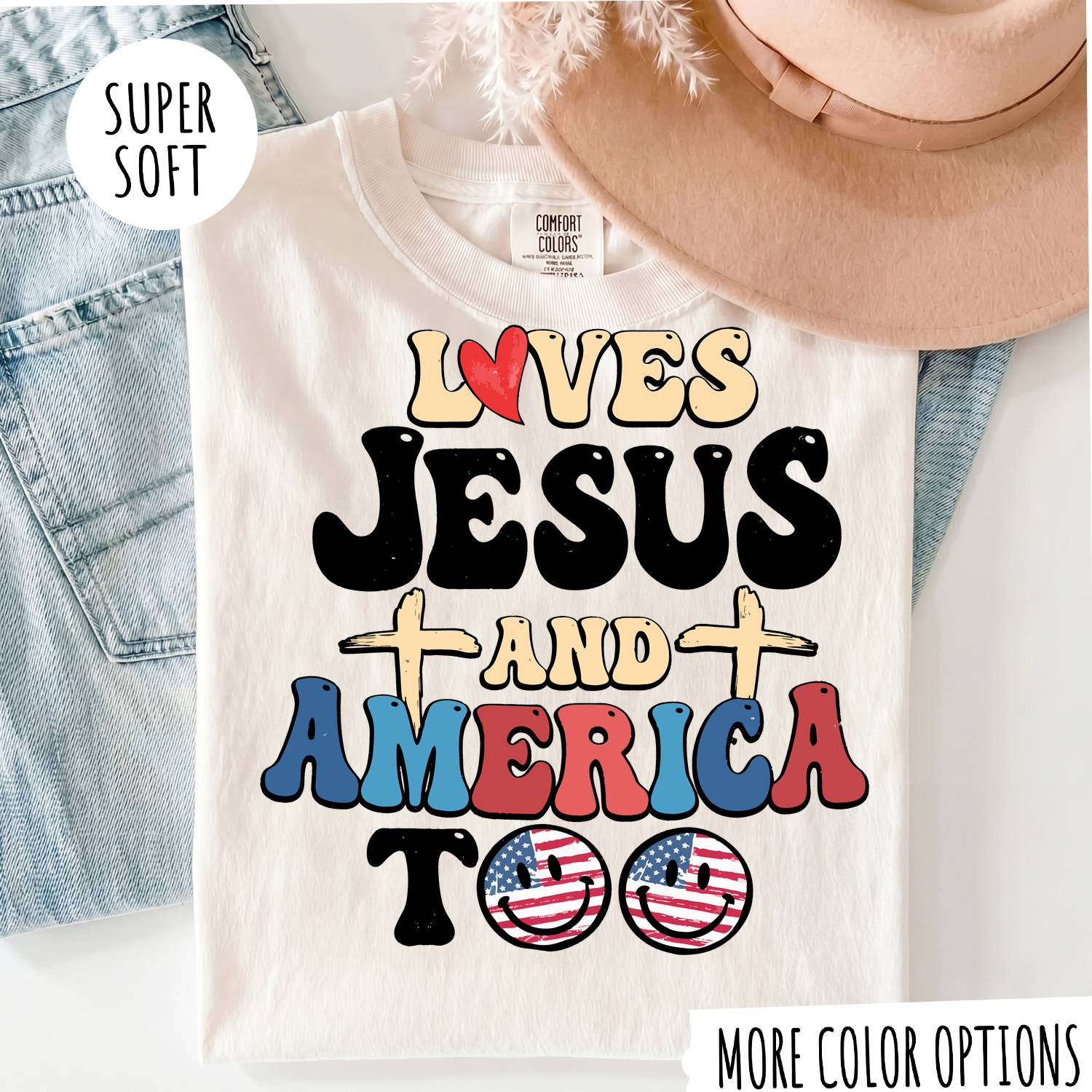 Jesus & America T-Shirt – Christian Faith Graphic Tee, Patriotic USA Shirt