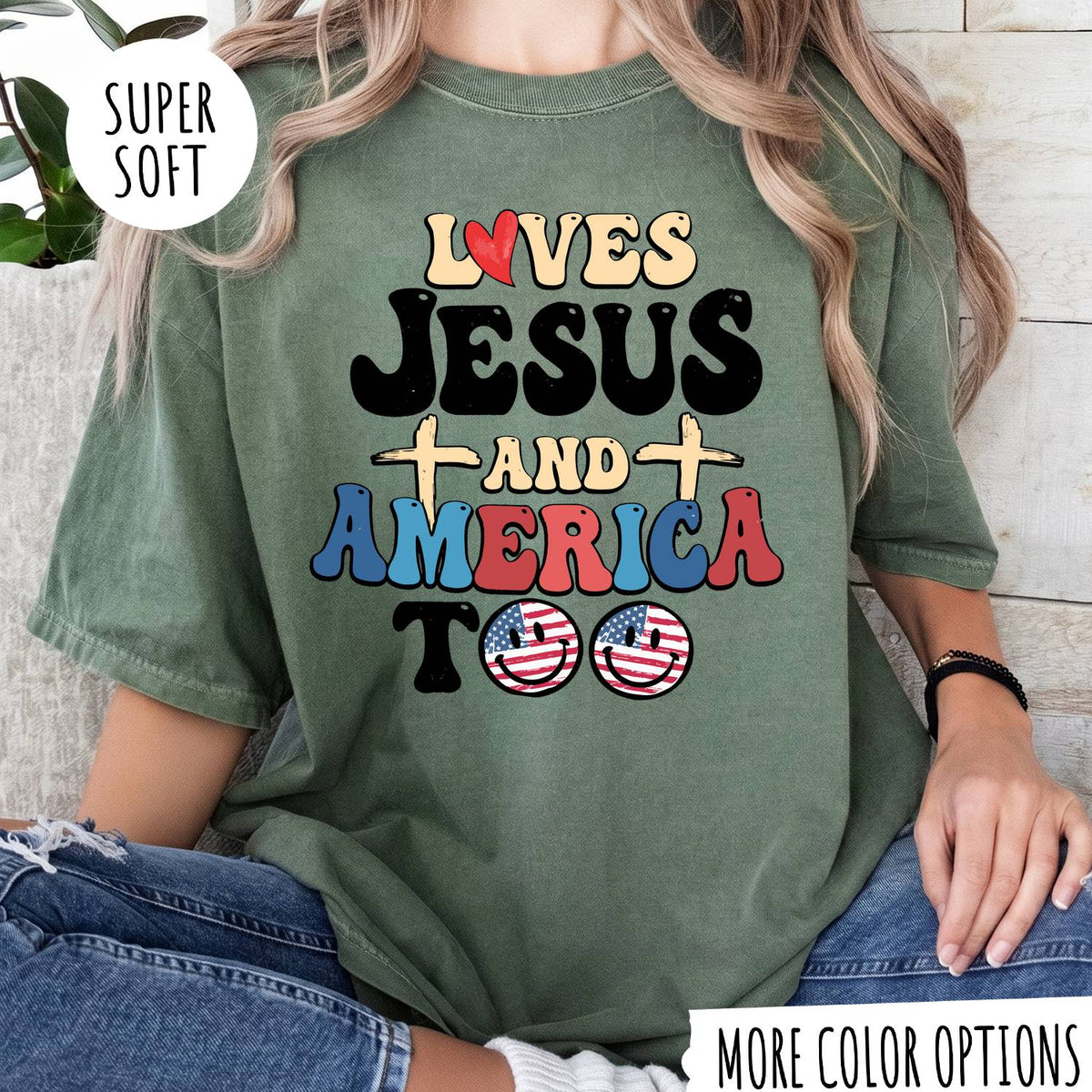 Jesus & America T-Shirt – Christian Faith Graphic Tee, Patriotic USA Shirt